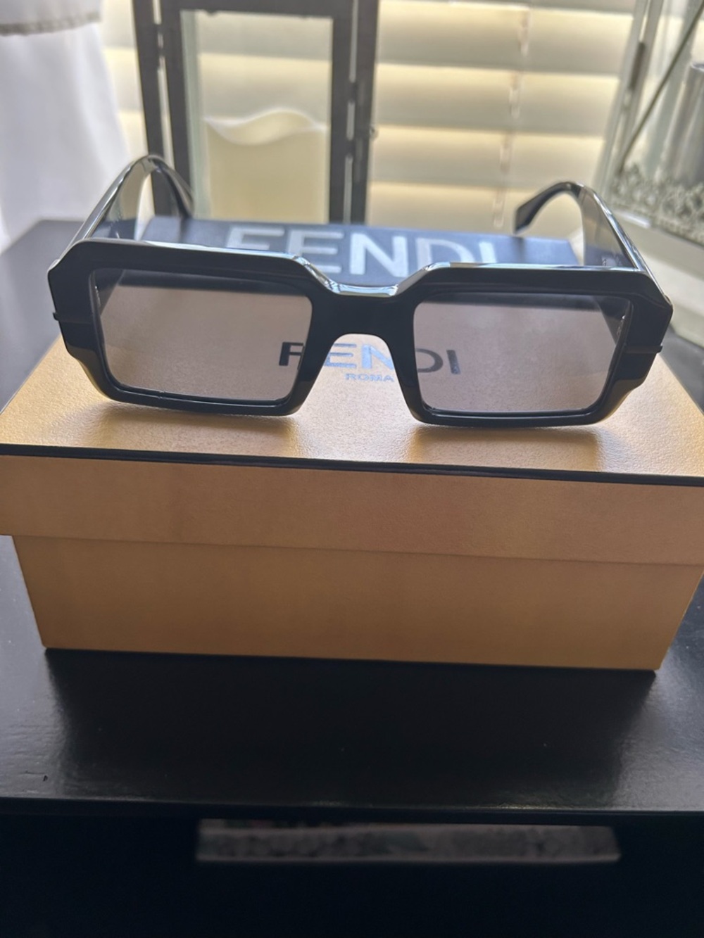 Fendi Black Rectangular Sunglasses with Brown Gradient Lenses